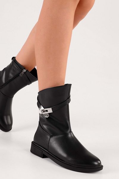 Shoeberry Γυναικείες Mayslie Μαύρες Πόρπες με Flat Heeled Boots Black Skin
