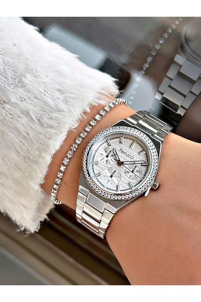 Ferrucci Silver Color Steel Strap Stone Case Women's Wristwatch Bracelet Gift