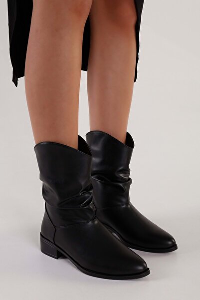 Shoeberry Női Archie fekete bőr fújtató lapos sarkú csizma fekete bőr