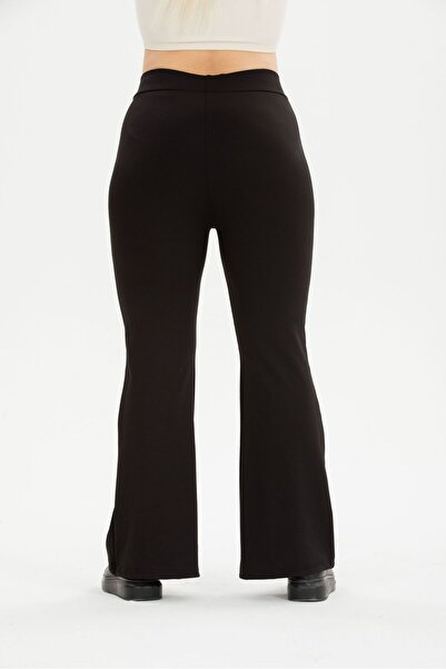 BANEGA Curve Plus Size Ribbed Flare Sleeve Polar High Waist Black Tights