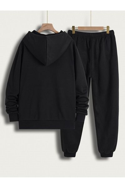 YUVEST BLACKROCK Black LOVE YOUR SELF Printed Hooded Sweatshirt and Sweatpants Tracksuit Set