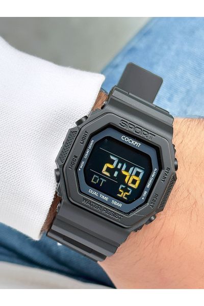 Cockpit Digital Men's Wristwatch with Silicone Strap 5 ATM Waterproof Alarm and Illuminated Stopwatch