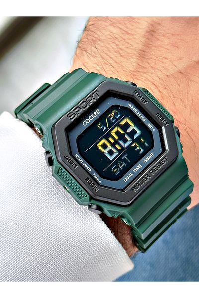 Cockpit Digital Men's Wristwatch with Silicone Strap 5 ATM Waterproof Alarm and Illuminated Stopwatch