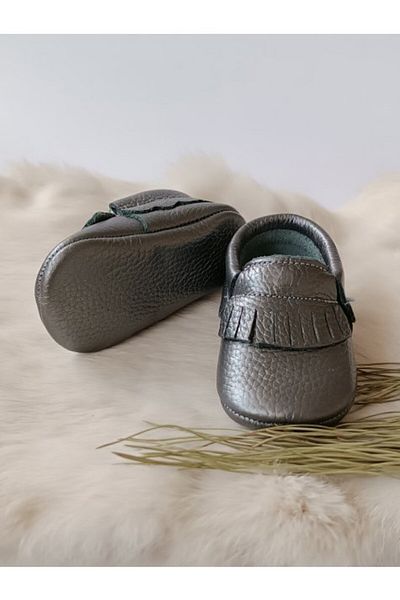 Hodore Rocco Platinum Genuine Leather Baby Booties Moccasin