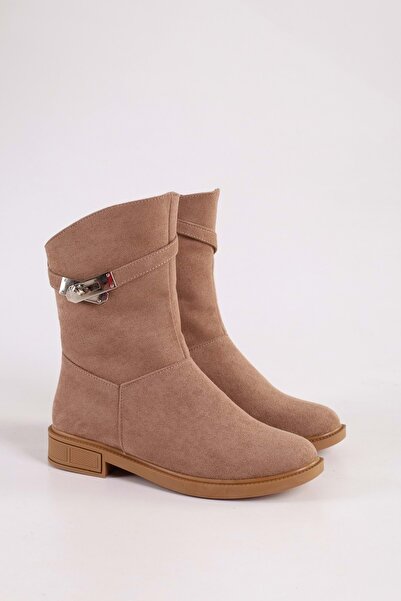 Shoeberry Γυναικείες πόρπες Mayslie Mink Suede Flat Heeled Boots Mink Suede