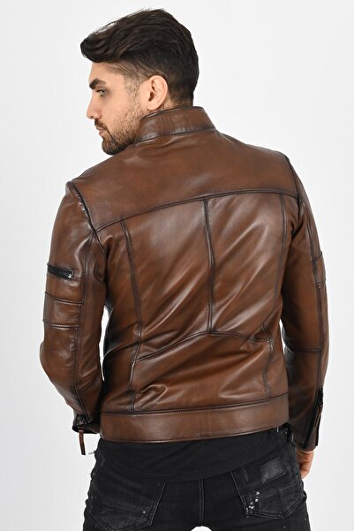 ALİN Men's Shaded Brown Leather Jacket