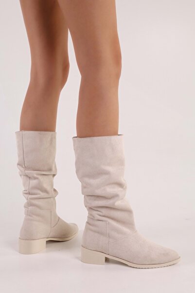 Shoeberry Dámské béžové semišové boty s plochým klínem Béžové semišové