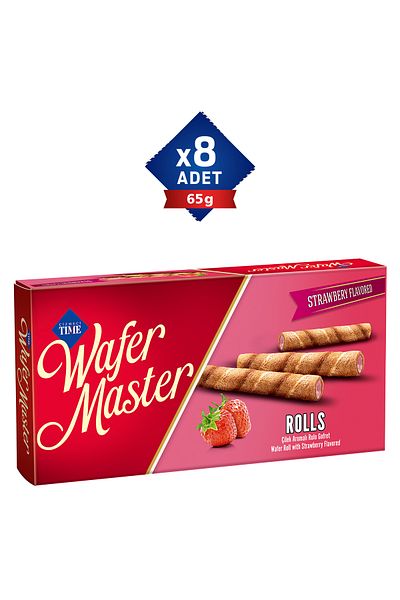 Çizmeci Time Wafer Master Rolls - Strawberry Flavored 65g Wafer Roll, 8 Pieces