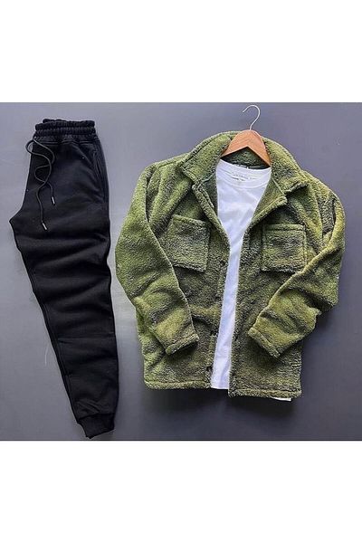 MEİLİFENG Fleece Cardigan Jacket And Tracksuit Bottom Set