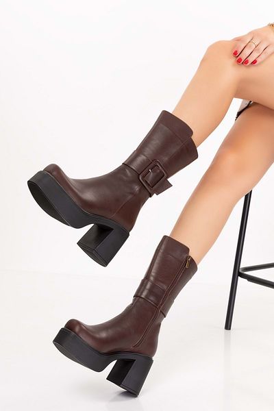 Gondol Women's Genuine Leather Platform Boots Anl.2444 Brown
