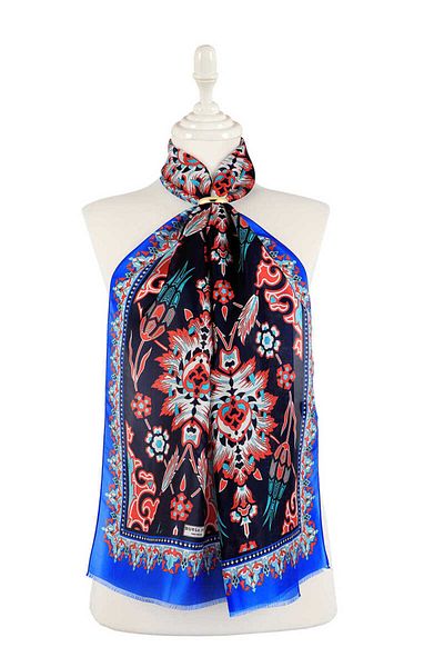 Bursa İpek Saks Red Tile Tulip Voile Silk Scarf