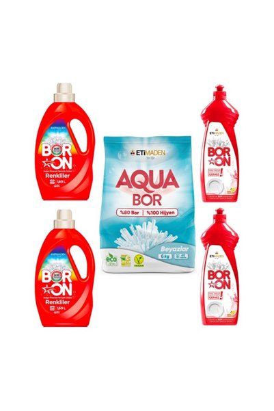 Boron AquaBor Toz Çamaşır Deterjanı 6kg Beyazlar + Elde Bulaşık x2 + Sıvı Ren...