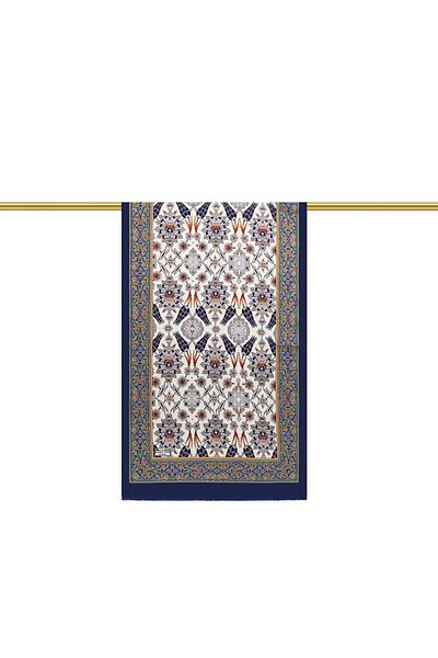 Bursa İpek Navy Blue Gray Tile Tulip Silk Scarf