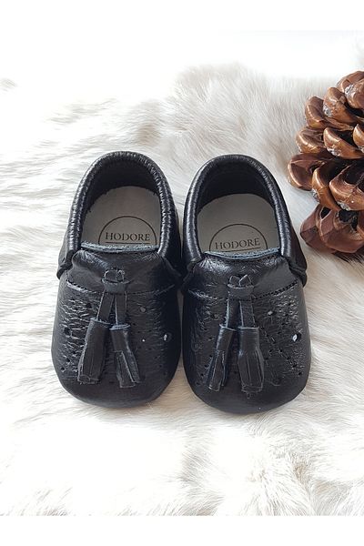Hodore Axel Leather Baby Moccasin Black