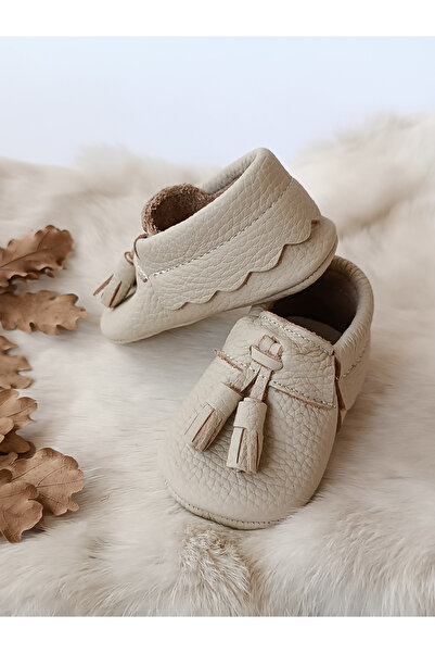 Hodore Axel Plain Cream Genuine Leather Baby Moccasin