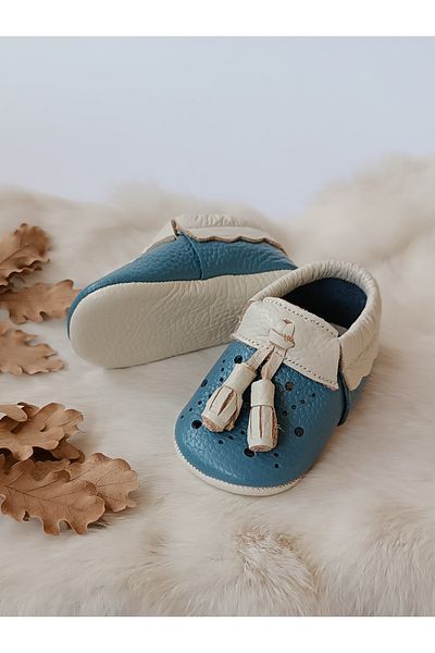 Hodore Axel Blue-Cream Genuine Leather Baby Moccasin