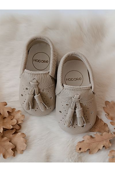 Hodore Axel Dark Cream Genuine Leather Baby Moccasin