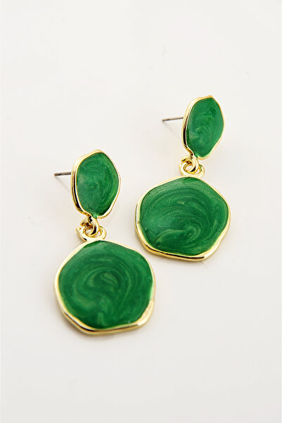 EUROMODA Sedefli Mineli Özel Tasarımlı Vidalı Sallantılı Küpe