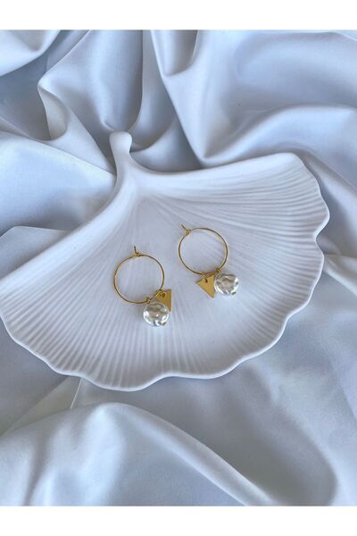 TREND Miyamila Koleksiyonu Büyük İnci Altın Kaplama Üçgen Detaylı İnci Halka ...