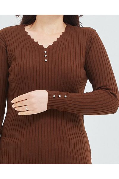 Fresh&Moda Women's V-Neck Lycra Stretchy Knitwear Body Sweater