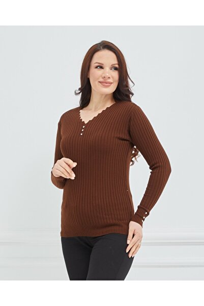 Fresh&Moda Women's V-Neck Lycra Stretchy Knitwear Body Sweater