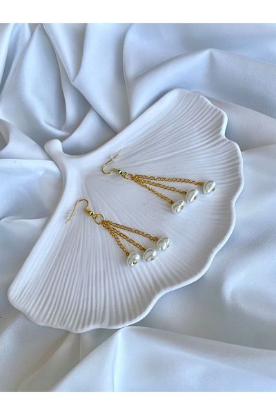 TREND Miyamila Collection Gold Chain Pearl Model Dangle Earrings