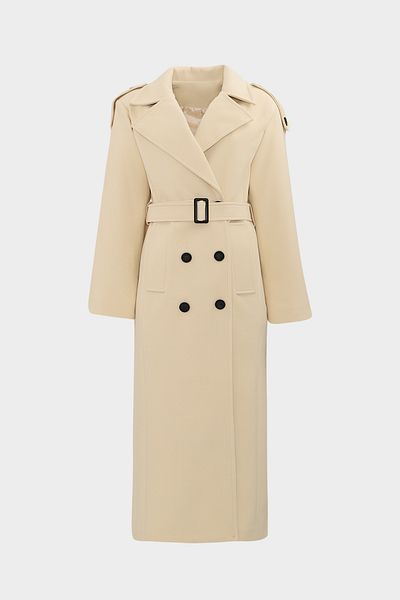Açelya Okcu Premium Epaulet Λεπτομερές Γυναικείο Μάλλινο παλτό με διπλό στήθος και λεπτή εφαρμογή