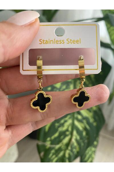 KÜBRA UYAN JEWELRY ÇELİK 316L VANCLEEF YONCA MODEL SİYAH KÜPE