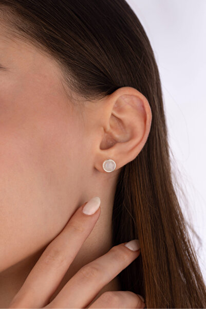 By Atölye Doğal Ay Taşı 925 Ayar Minimal Gümüş Küpe