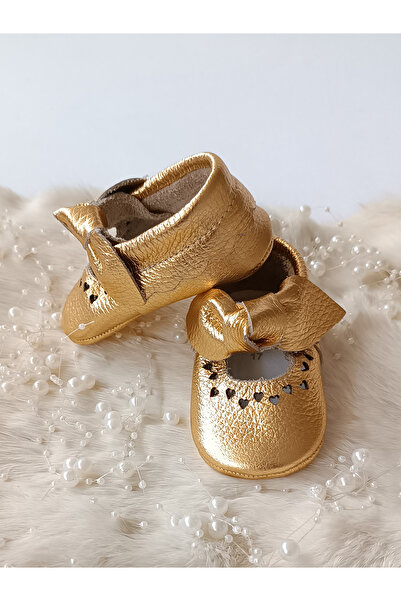 Hodore Alice Gold Genuine Leather Baby Moccasin Booties