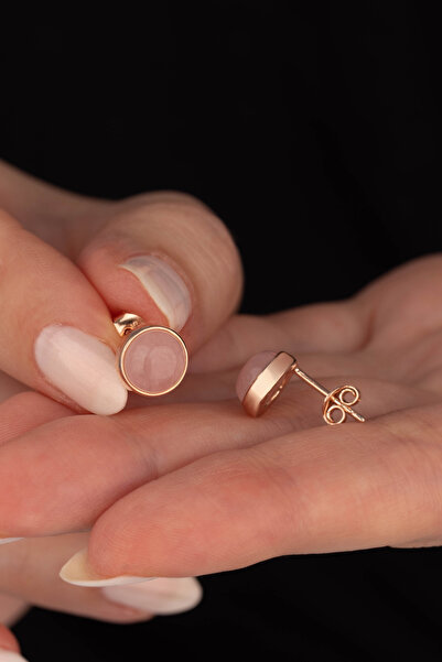 By Atölye Doğal Pembe Kuvars 925 Ayar Gümüş Küpe