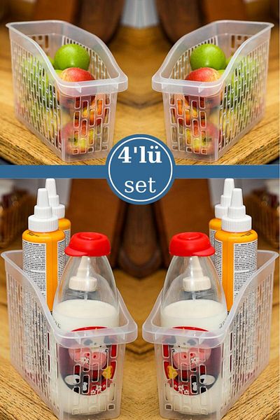 Flosoft 4 Pieces Transparent Refrigerator Basket, Kitchen Closet Organizer Vegetable Fruit Organizer Set of 4