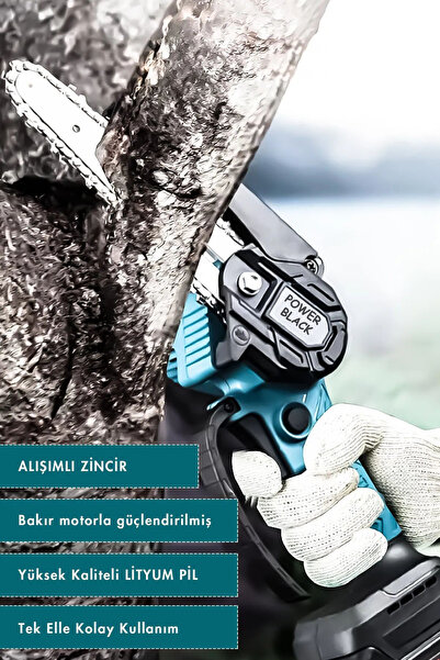 POWER BLACK Plus Germany Çift Bataryalı Extra Güçlü 58vf Şarjlı Dal Budama Testeresi