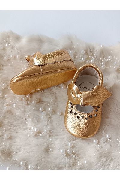 Hodore Alice Gold Genuine Leather Baby Moccasin Booties