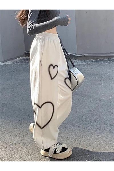 Planet Butik White Heart Detail Sweatpants