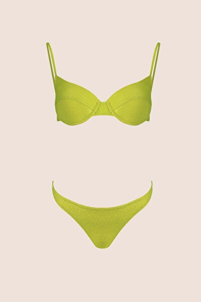 AYYILDIZ 3409 Yeşil Simli Kaplı Bikini Takımı