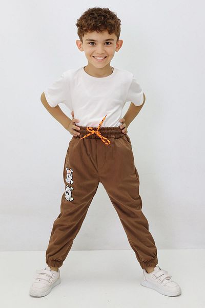 CANBİX Boy's Skull Embroidered Velvet Trousers