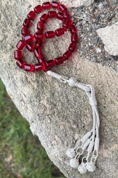 KAZZAZE Ασημένιο Kazaziye Şahinbey Τέσσερις Φούντες Κόκκινο Φωτιά Κεχριμπάρι ...