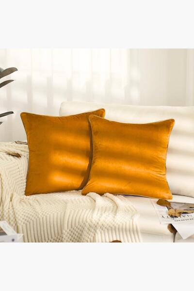 Bc Home 2'li Altın Kenar Biyeli Hardal Kırlent Kılıfı Seti, Yumuşak Dokulu 2 ...