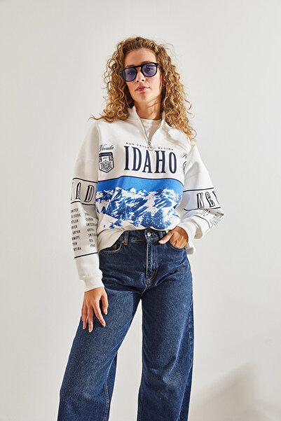 Bianco Lucci Kadın Baskılı Üç İplik Oversize Sweatshirt