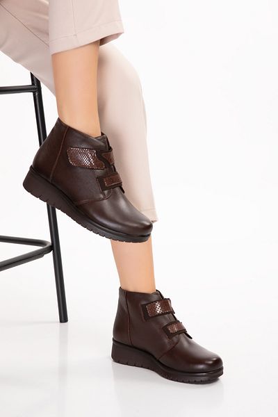 Gondol Γυναικείες μπότες Easy Wear με γνήσιο δέρμα Velcro Elnr.2126