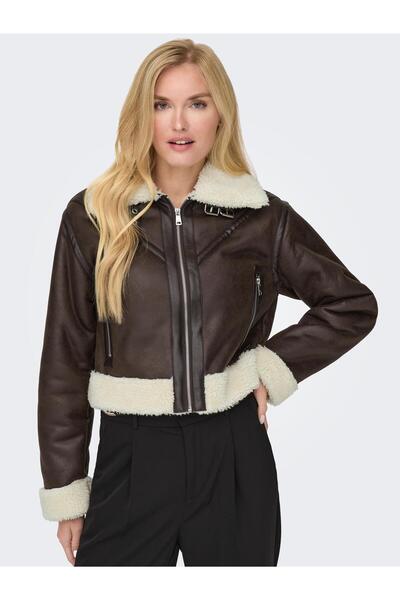 ONLY Нюбък мотоциклетна яке с кожана яка и колан