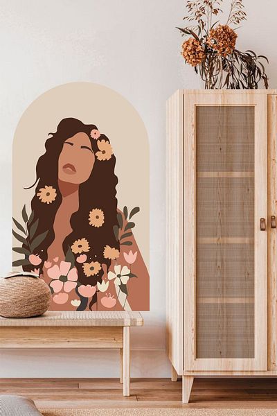 Grafikup Autocolant de perete oval boem Flower Woman