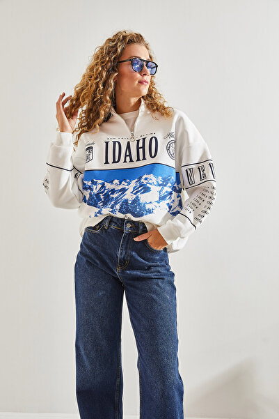 Bianco Lucci Kadın Baskılı Üç İplik Oversize Sweatshirt