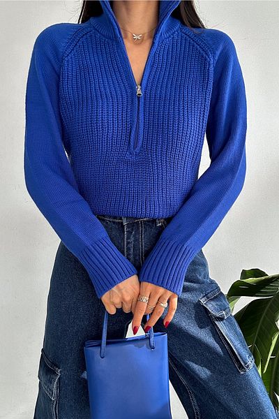 FEMELLE Pulover de damă Saks Blue, mărime standard, cu fermoar