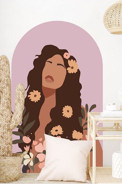 Grafikup Autocolant de perete oval boem Flower Woman