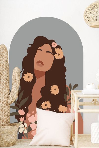 Grafikup Autocolant de perete oval boem Flower Woman