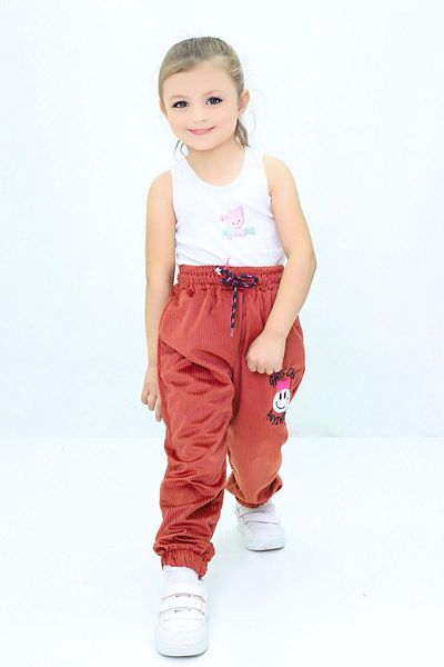 CANBİX Girl's Emoji Embroidered Velvet Trousers
