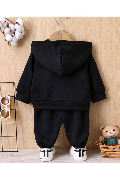 MORNİNG KİDS Set de trening cu glugă neagră cu imprimeu NEON BEAR pentru băieți