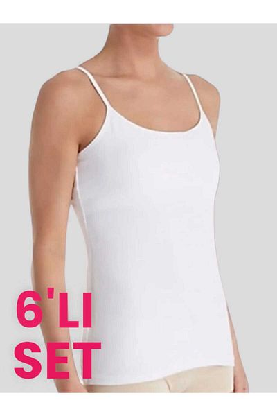 Trenderrs Women's Rope Strap Cotton Combed Tank Top 6 Pieces